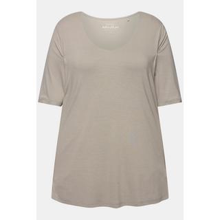 Ulla Popken  T-shirt con davanti doppio, scollo a V e mezze maniche 