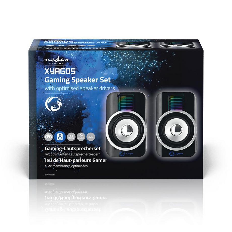 Nedis  Gaming-Lautsprecher | Lautsprecherkanäle: 2.0 | USB Power | 3,5 mm Male | 30 W | RGB | Lautstärkeregelung 