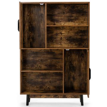 Bibliothèque meuble de rangement en bois avec portes et étagères ouvertes 80 x 24 x 120 cm café