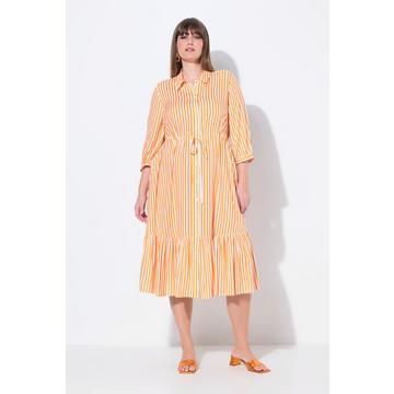 Abito chemisier con righe, colletto da camicia e maniche a 3/4