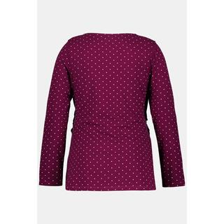 Ulla Popken  Maglia Bellieva in tessuto GOTS con effetto incrociato, puntini, scollo a V e maniche lunghe 