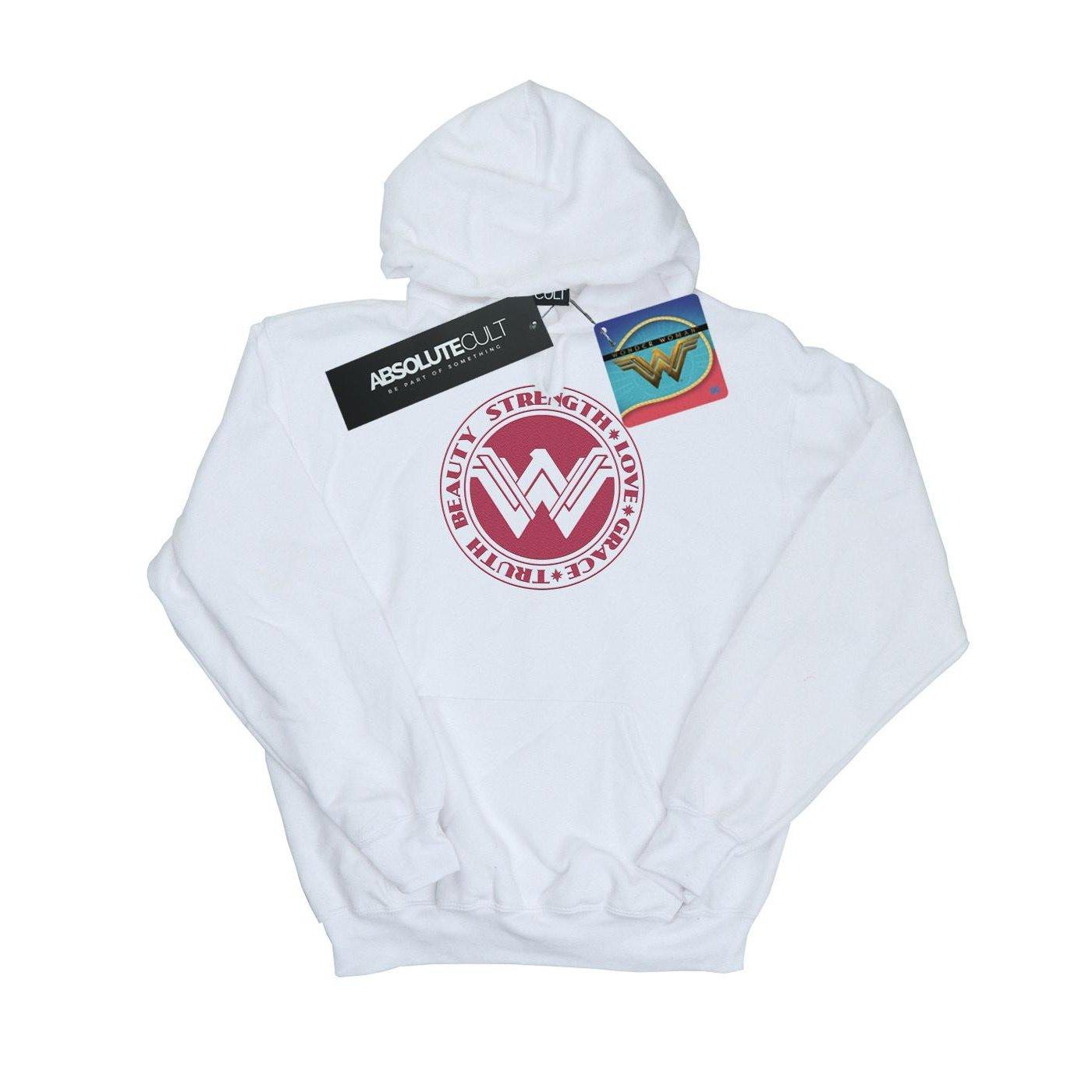 Image of Wonder Woman Beauty Strength Love Kapuzenpullover Jungen Weiss 128