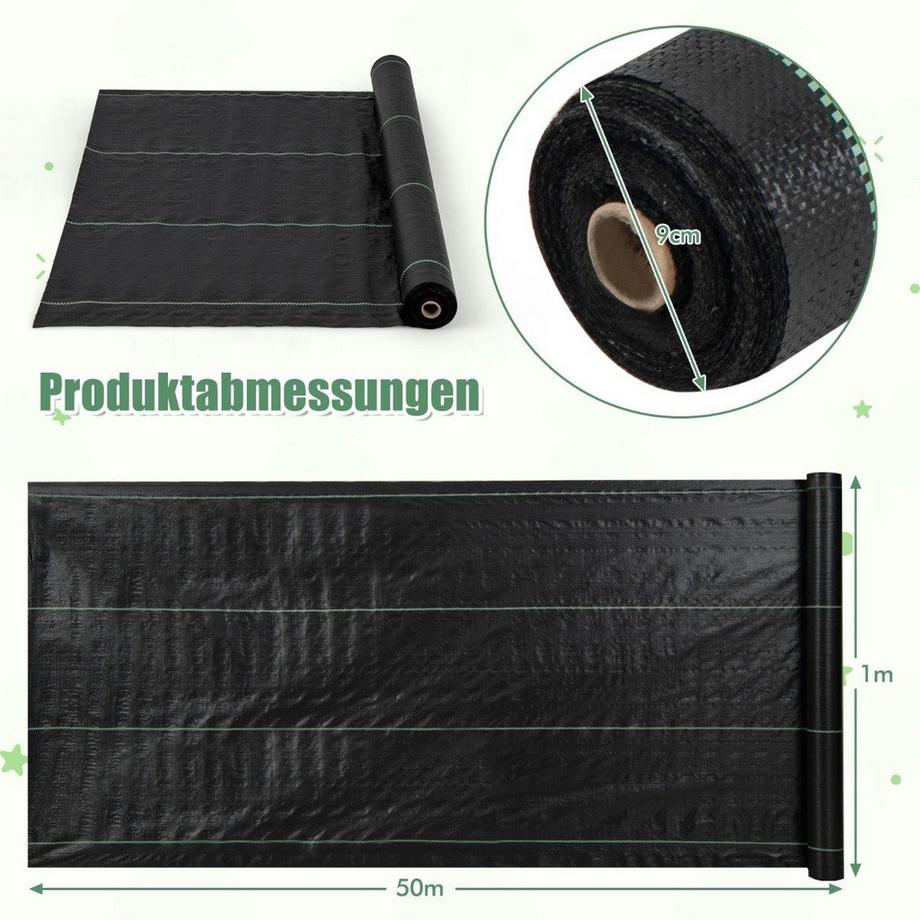 Northix  Toile anti-mauvaises herbes 50 m² toile de jardin contre les mauvaises herbes film anti-mauvaises herbes PP noir 50 x 1 m - 60 g/m² 