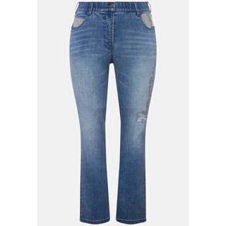 Ulla Popken  Jeans modello Sammy a vita alta elasticizzato con gamba aderente ed effetto destroyed 