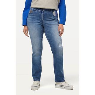 Ulla Popken  Jeans modello Sammy a vita alta elasticizzato con gamba aderente ed effetto destroyed 