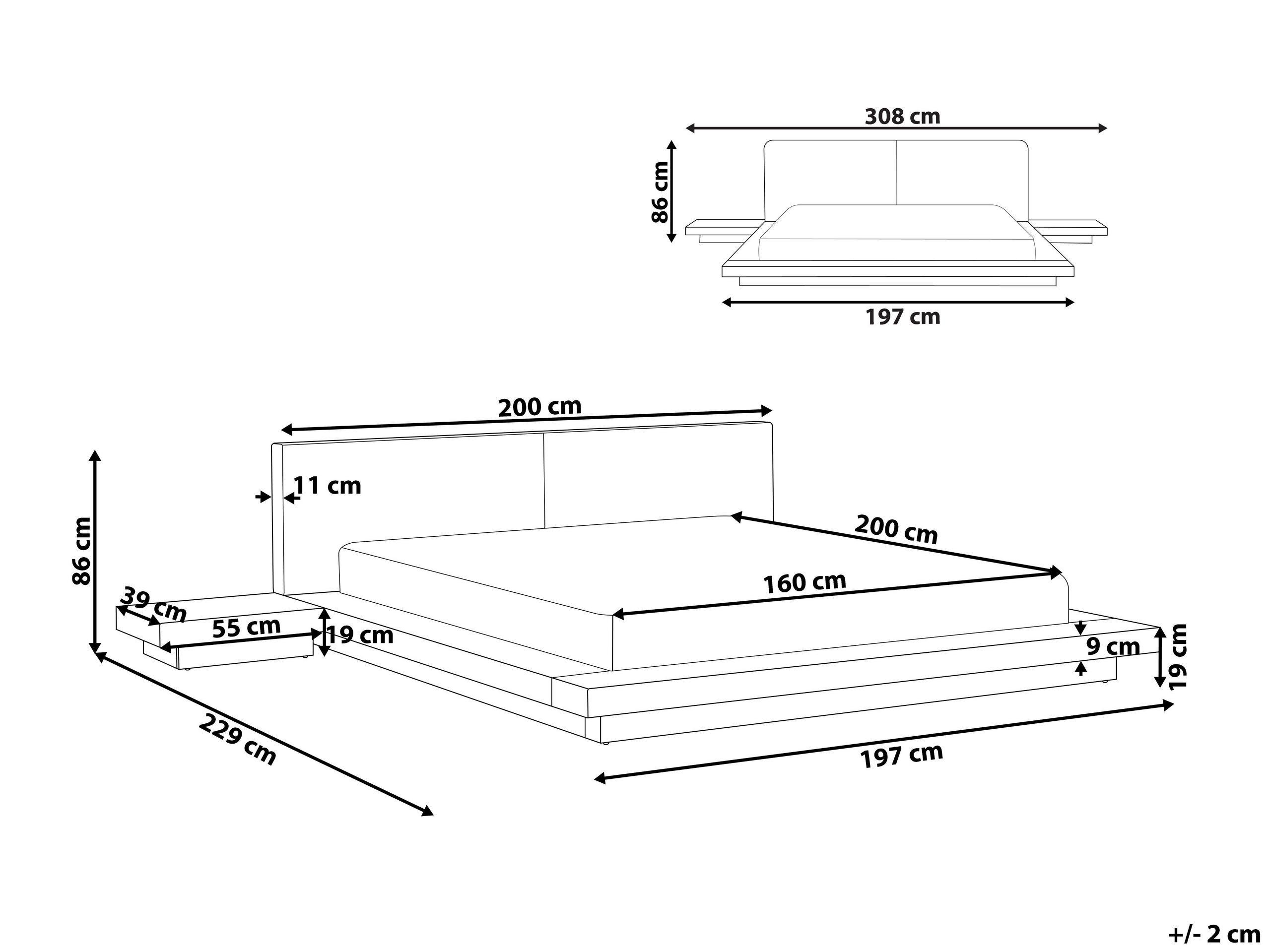 Beliani Letto con LED en Fibra a media densità (MDF) Scandinavo ZEN  