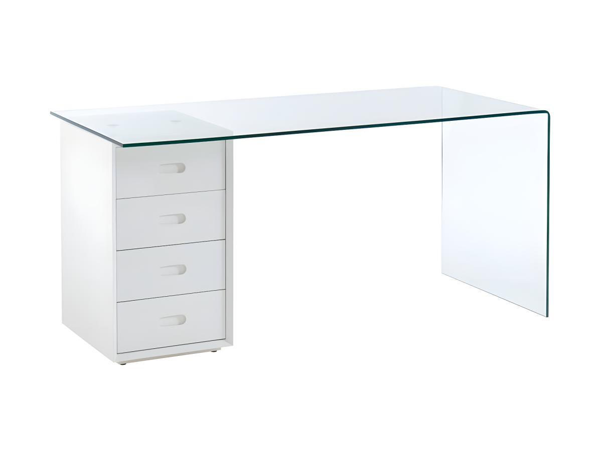 Vente-unique Bureau MURIEL avec rangements 4 tiroirs Verre trempé MDF  