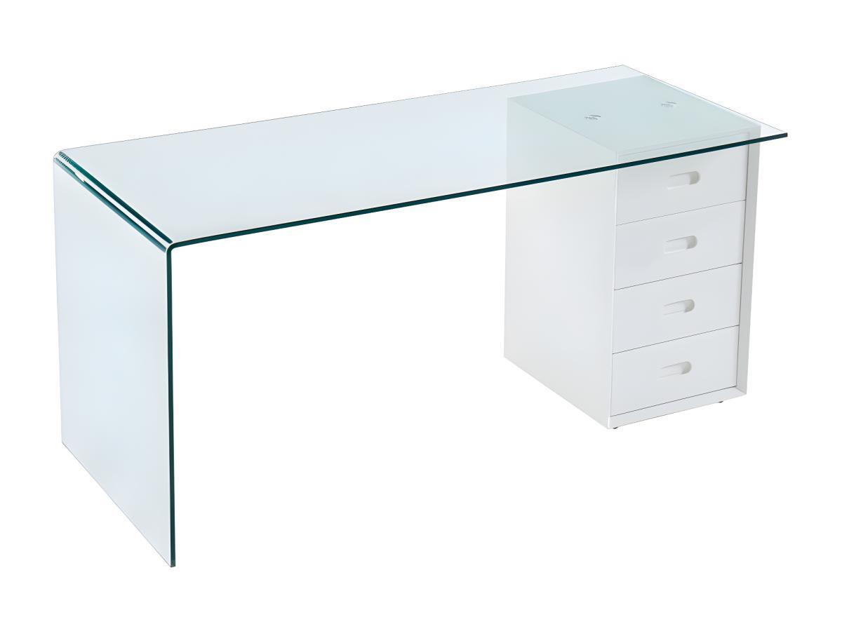 Vente-unique Bureau MURIEL avec rangements 4 tiroirs Verre trempé MDF  