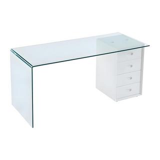 Vente-unique Bureau MURIEL avec rangements 4 tiroirs Verre trempé MDF  