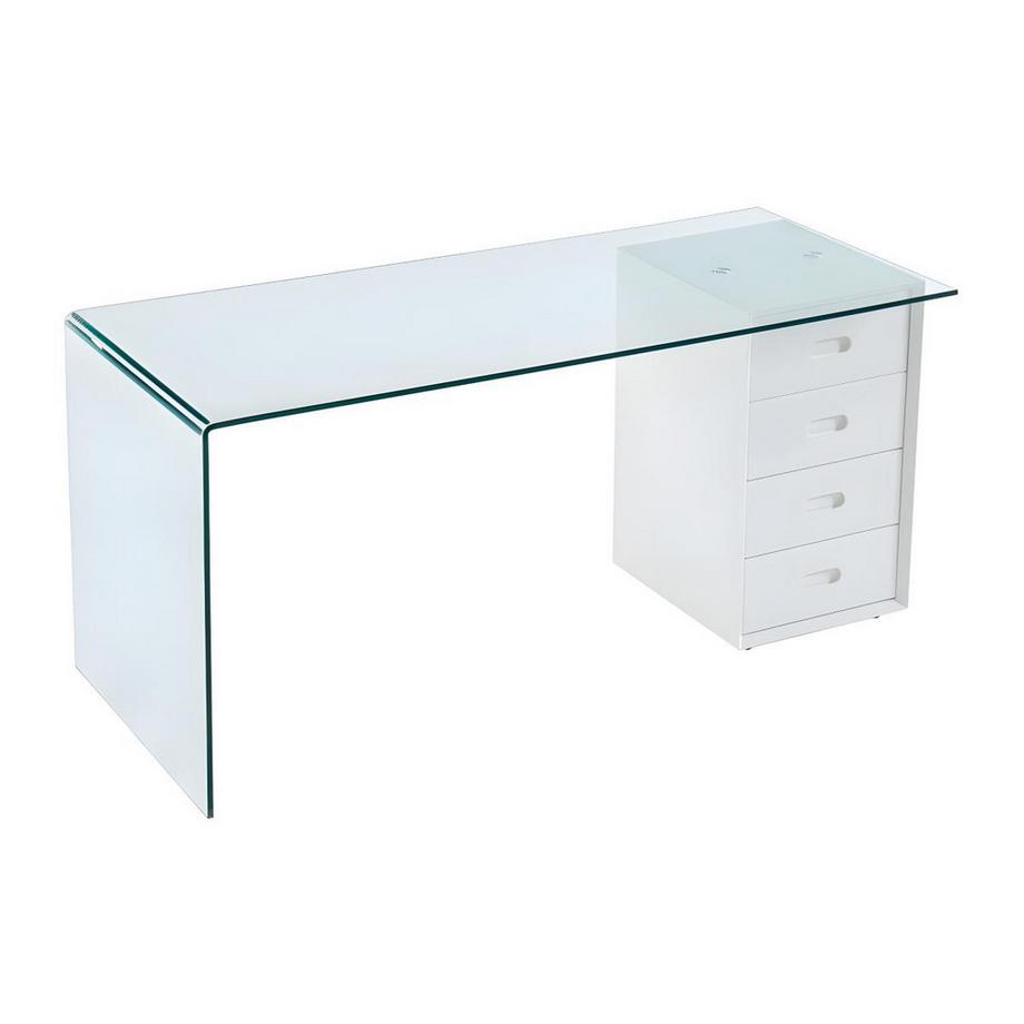 Vente-unique Bureau MURIEL avec rangements 4 tiroirs Verre trempé MDF  