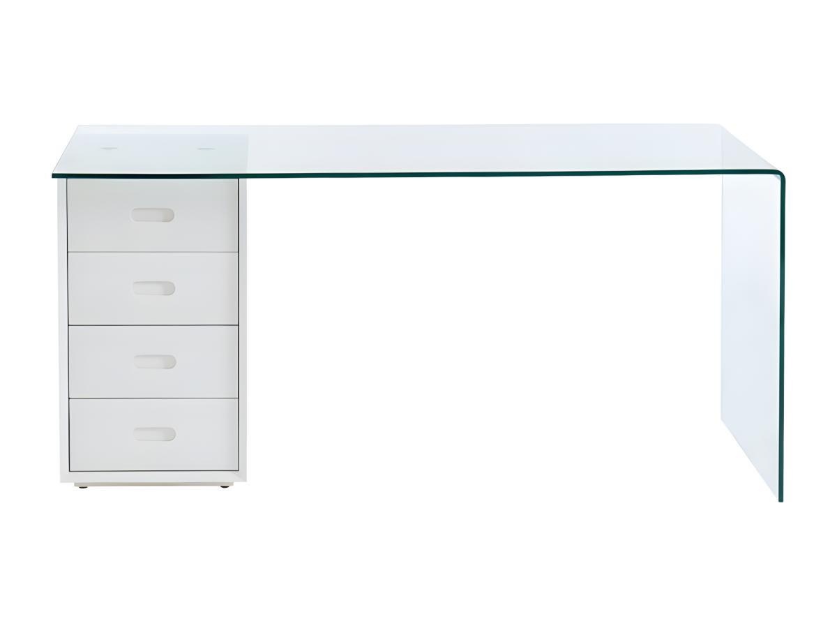 Vente-unique Bureau MURIEL avec rangements 4 tiroirs Verre trempé MDF  