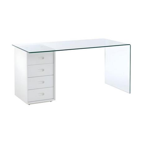 Vente-unique Bureau MURIEL avec rangements 4 tiroirs Verre trempé MDF  