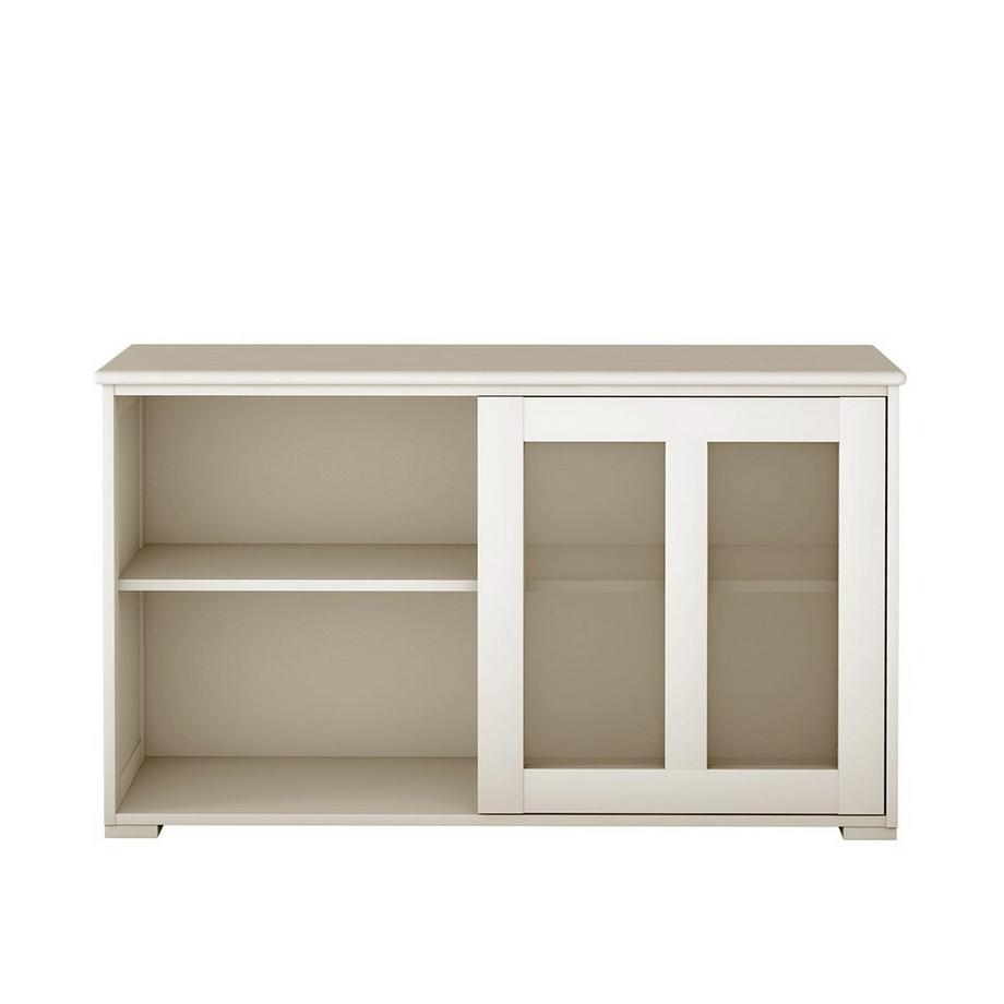 Northix Credenza mobile da cucina soggiorno regola con ante scorrevoli bianco crema 106,5 x 33 x 62,5 cm  