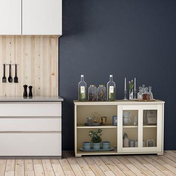 Sideboard Küchenschrank Wohnzimmerregel mit Schiebetüren Cremeweiß 106,5 x 33 x 62,5 cm