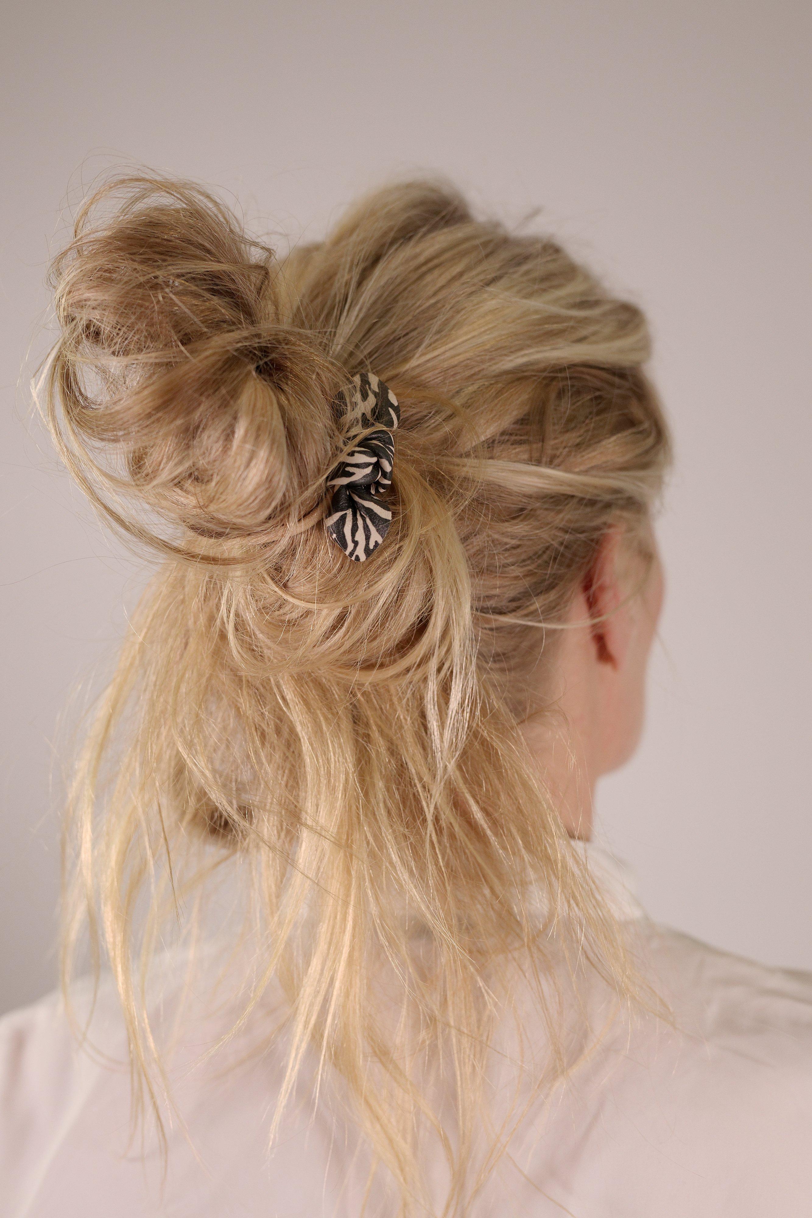 CORINNE  Leather Bow Small Hair Tie 