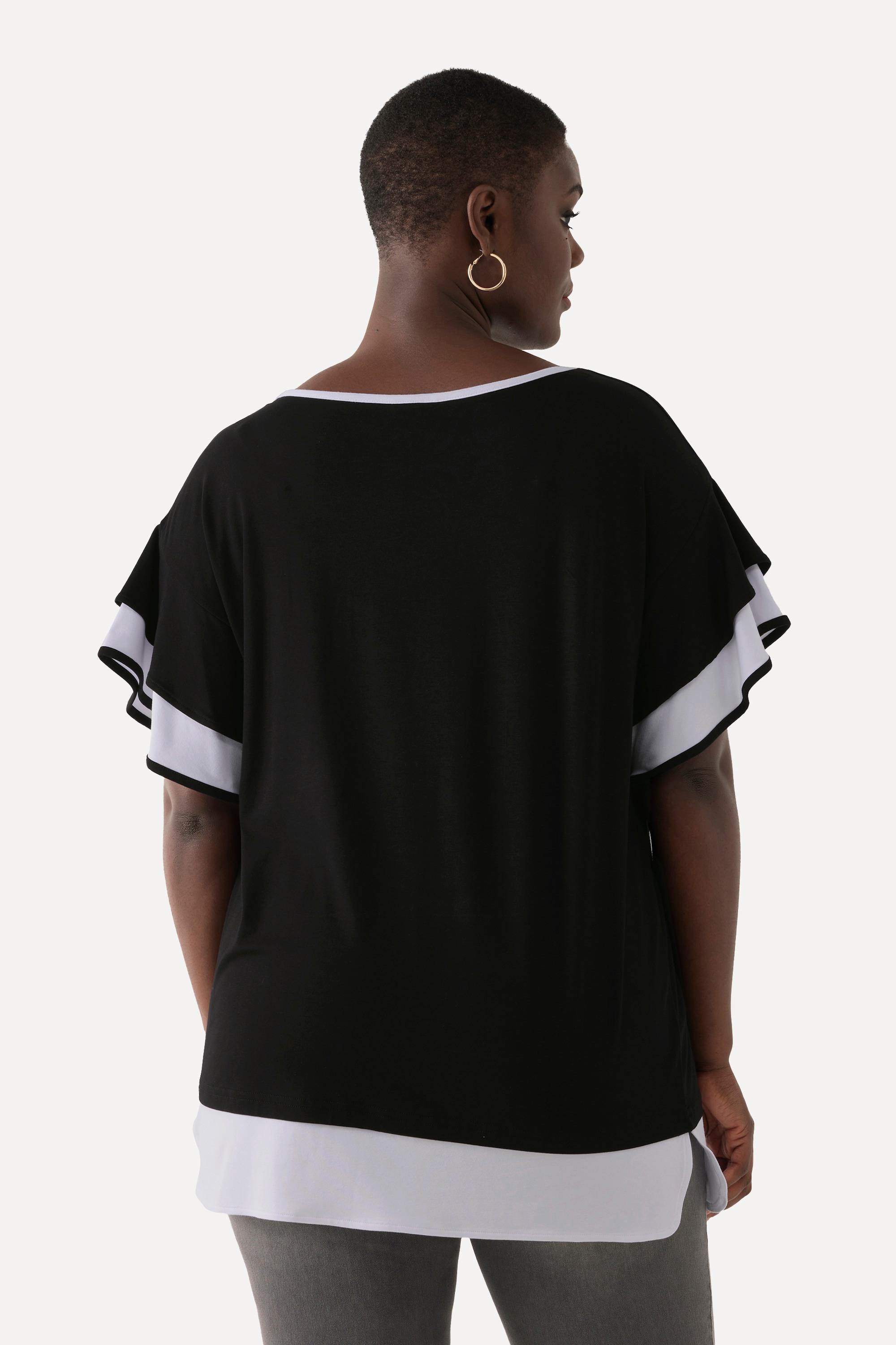 Ulla Popken  T-Shirt, Oversized, Rundhals, Volant-Halbarm 