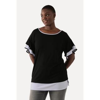 Ulla Popken  T-shirt oversize à col rond. Manches courtes à volant 