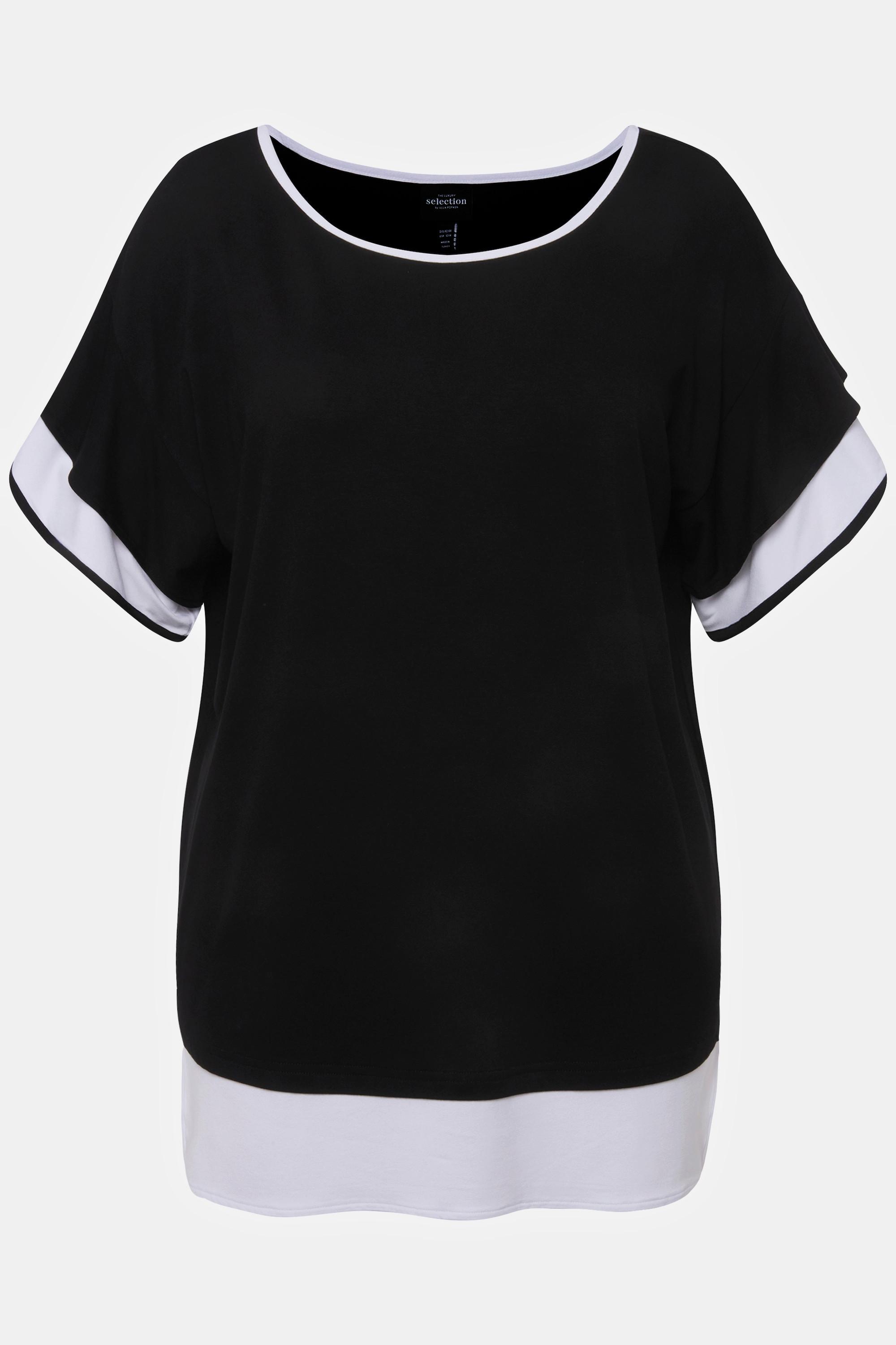 Ulla Popken  T-shirt dal taglio oversize con scollo a girocollo e mezze maniche con volant 