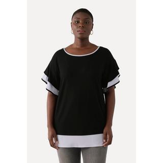 Ulla Popken  T-shirt dal taglio oversize con scollo a girocollo e mezze maniche con volant 