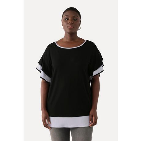 Ulla Popken  T-shirt oversize à col rond. Manches courtes à volant 