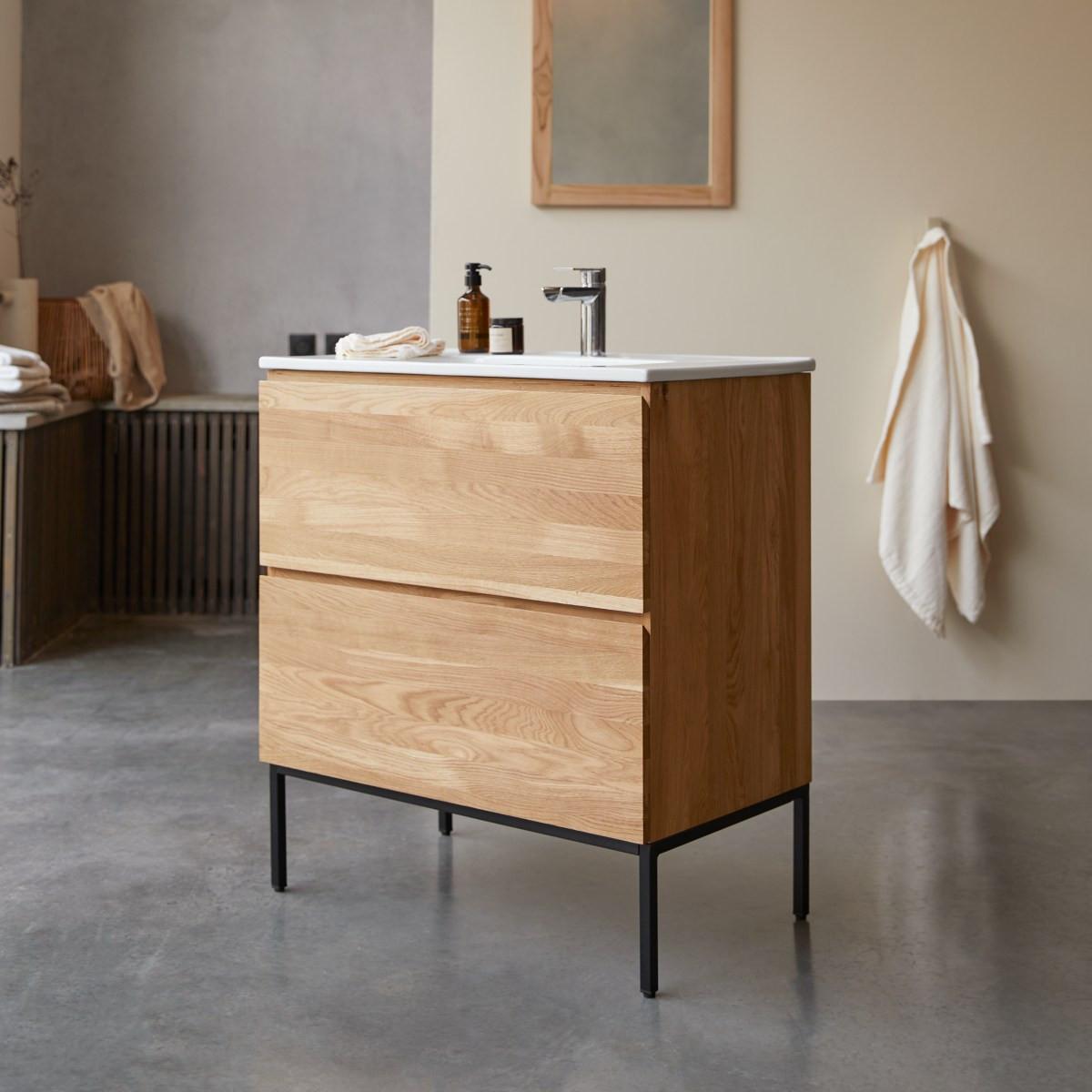 Tikamoon Mobile per il bagno in legno di quercia massello e ceramica 80 cm Nova  