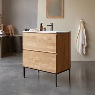 Tikamoon Mobile per il bagno in legno di quercia massello e ceramica 80 cm Nova  