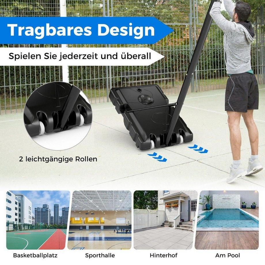 B2X  Outdoor Basketballkorb 135/143-305 cm Höhenverstellbarer Basketballständer mit 2 Rädern 
