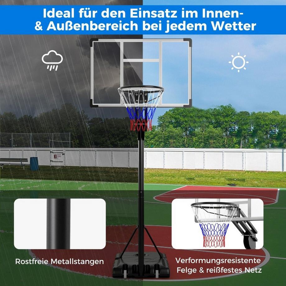 B2X  Outdoor Basketballkorb 135/143-305 cm Höhenverstellbarer Basketballständer mit 2 Rädern 