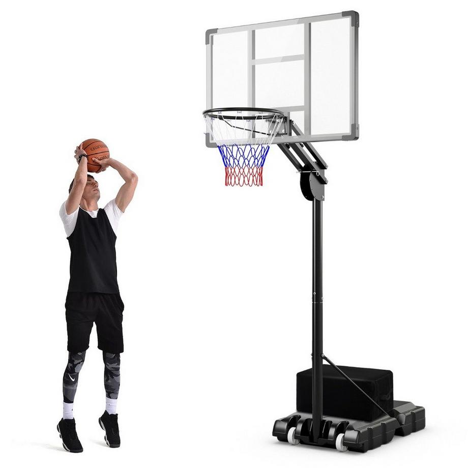Outdoor Basketballkorb 135/143-305 cm Höhenverstellbarer Basketballständer mit 2 Rädern