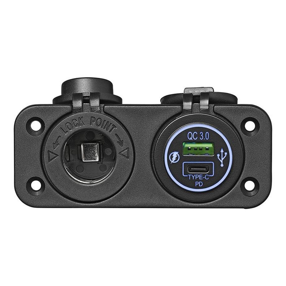 Pricenet  Einbausatz: 12V-Steckdose + USB-Schnellladegerät Typ A + C 2-fach 3A 