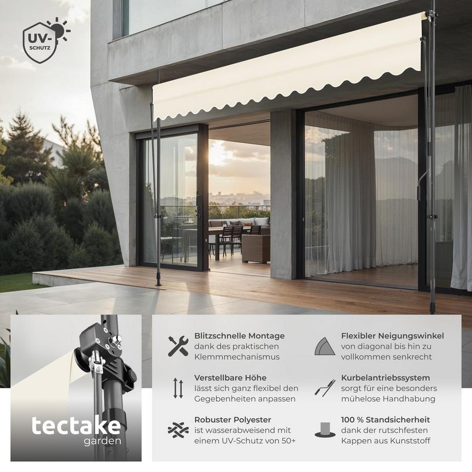Tectake Klemmmarkise  mit Handkurbel UV-beständig  
