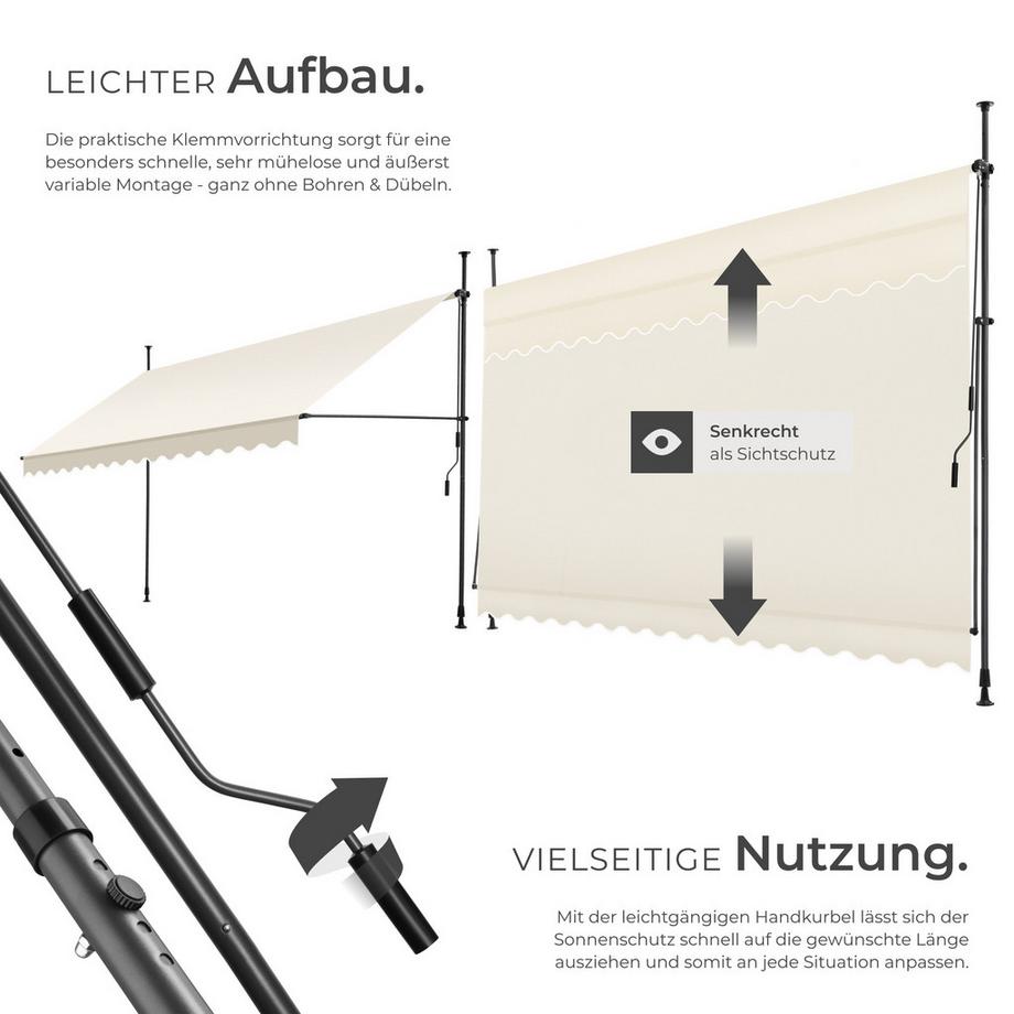 Tectake Klemmmarkise  mit Handkurbel UV-beständig  