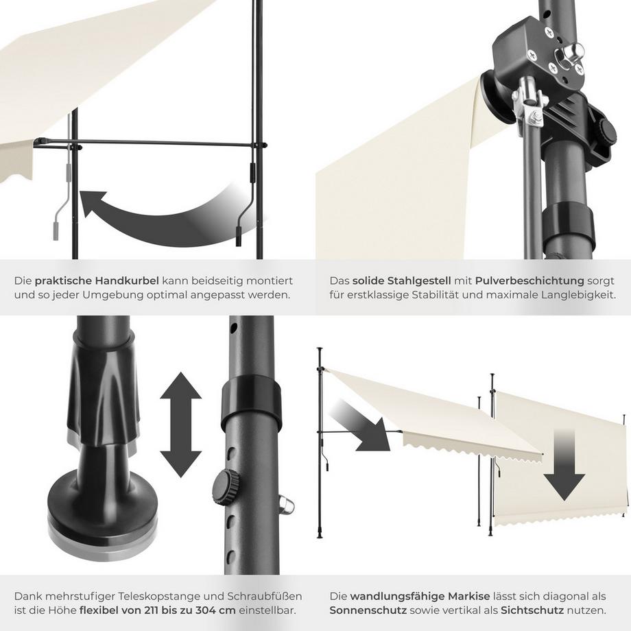 Tectake Klemmmarkise  mit Handkurbel UV-beständig  