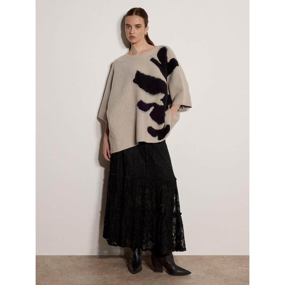 Oversize-Cape-Pullover mit abstraktem Blumenmuster