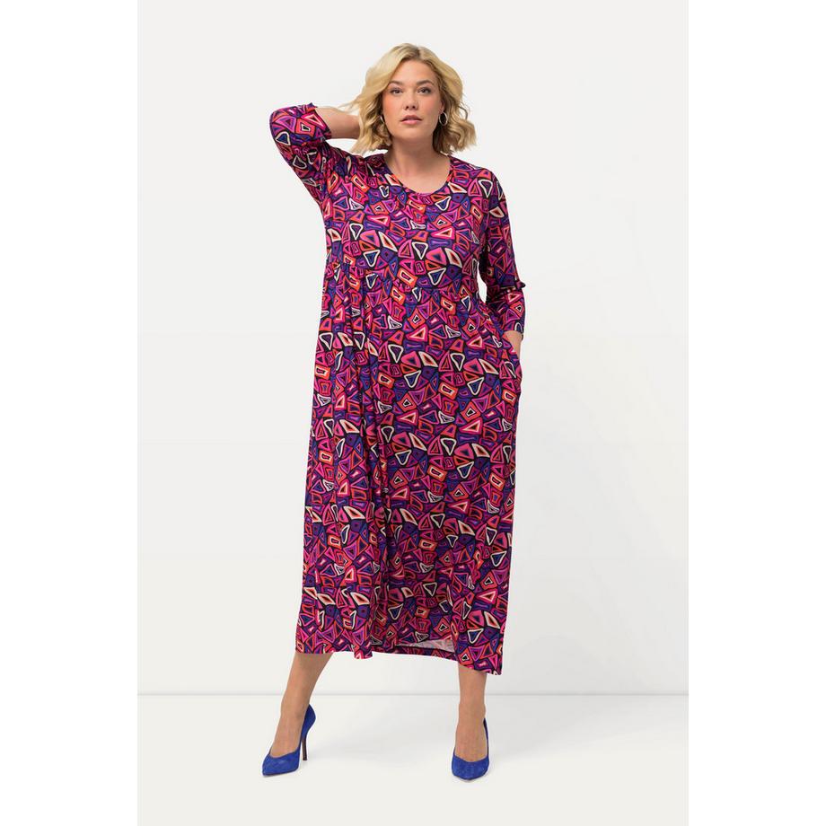 Ulla Popken Robe en Jersey Imprimé Graphique Ligne A Col Rond Manches 3/4  