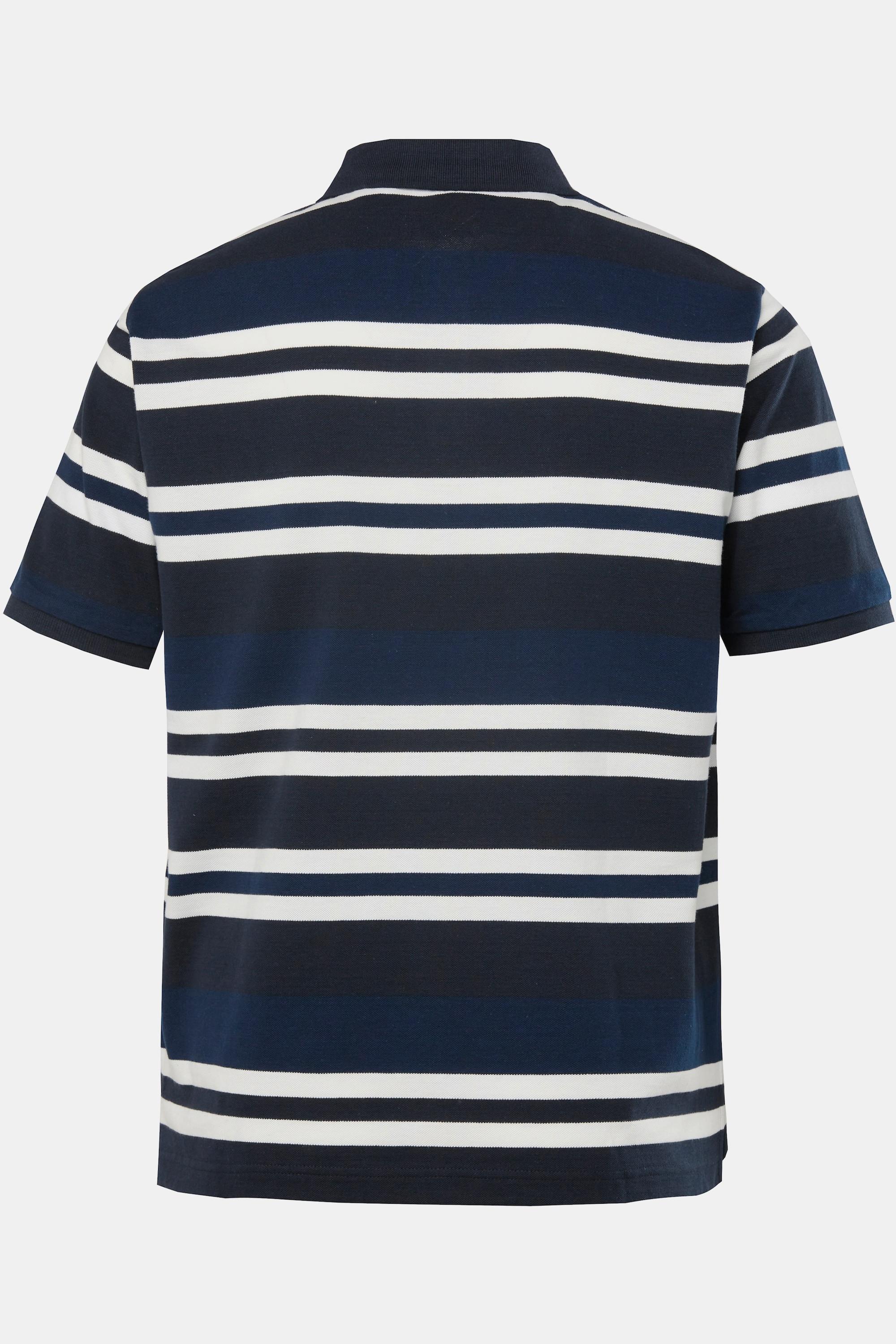 JP1880  Maglia polo in piqué a righe con mezze maniche blu scuro 