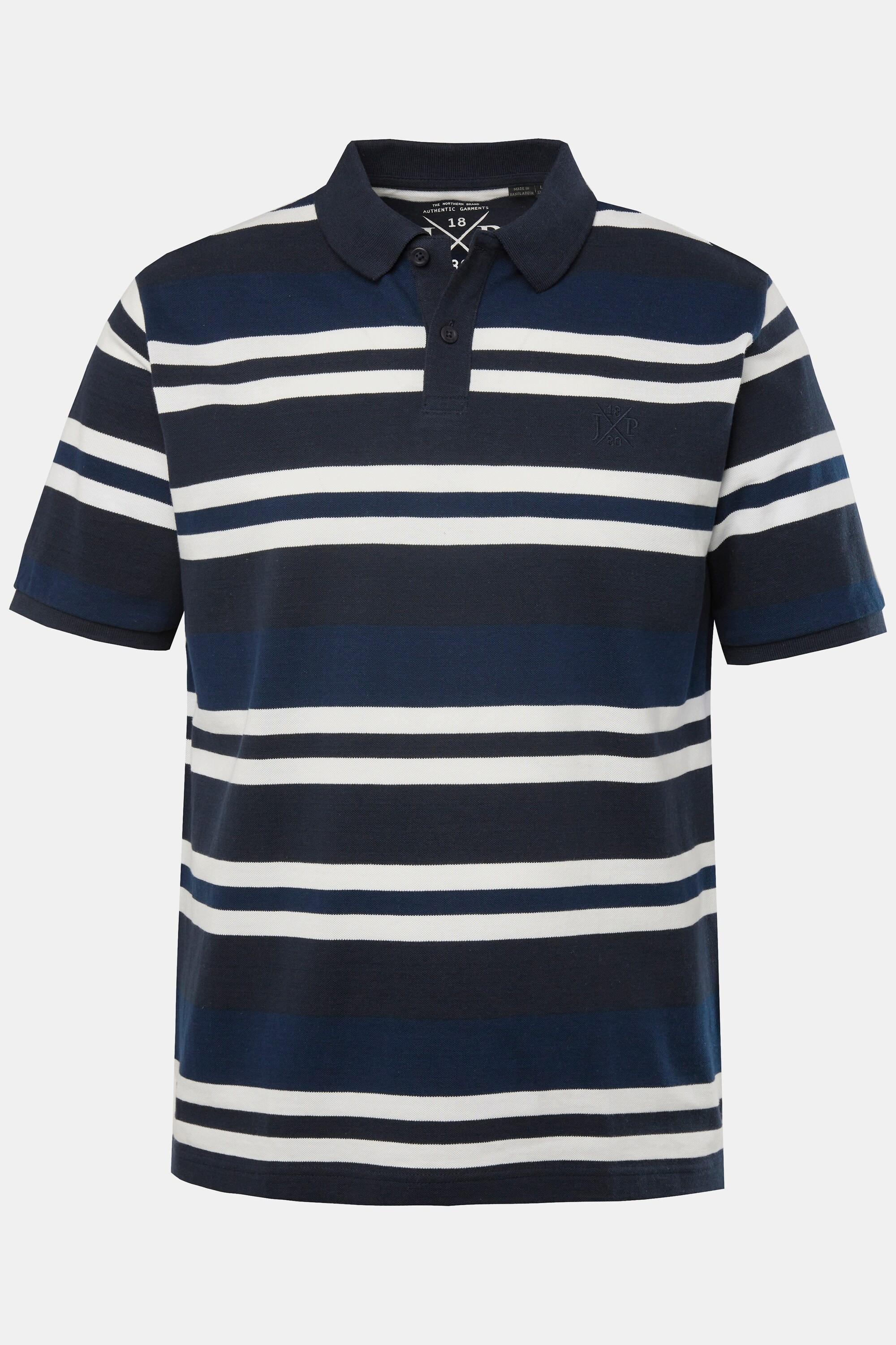 JP1880  Maglia polo in piqué a righe con mezze maniche blu scuro 