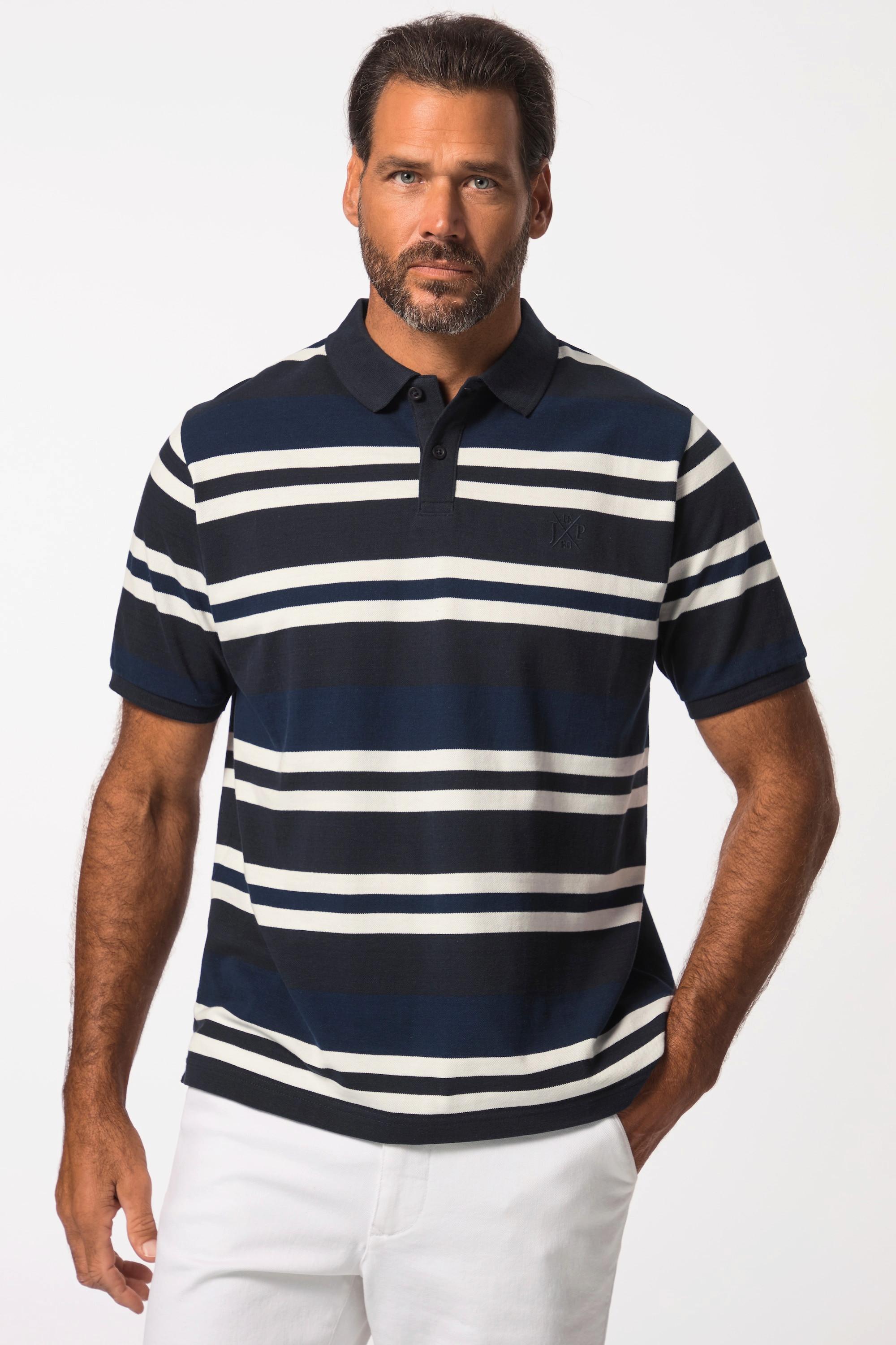 JP1880  Maglia polo in piqué a righe con mezze maniche blu scuro 