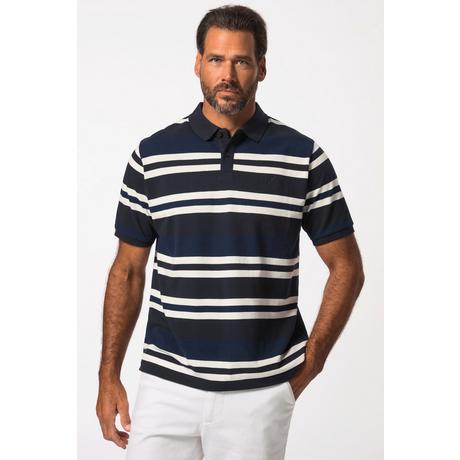 JP1880  Maglia polo in piqué a righe con mezze maniche blu scuro 