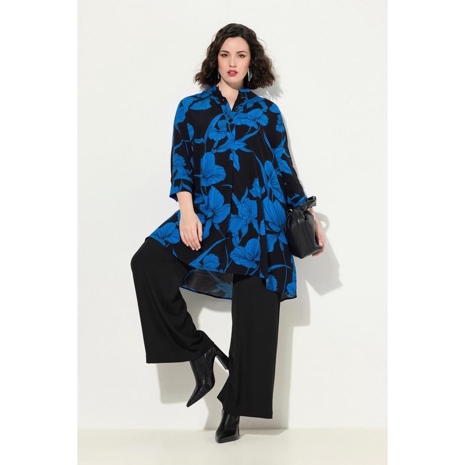 Ulla Popken Tunica Fiori Taglio Svasato Collo Alto Maniche 3/4  