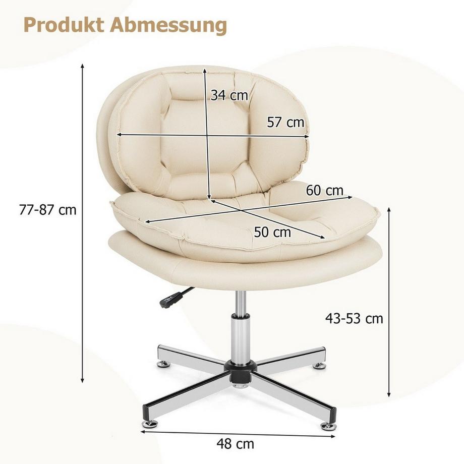 Northix Bürostuhl ohne Armlehnen Schreibtischstuhl mit Doppelgepolsterter Rücken- & Sitzkissen Beige  