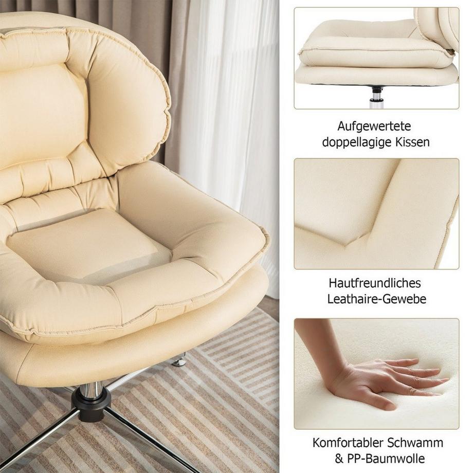 Northix Bürostuhl ohne Armlehnen Schreibtischstuhl mit Doppelgepolsterter Rücken- & Sitzkissen Beige  