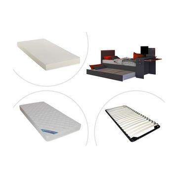 Letto a scomparsa gamer 90 x 200 e 90 x 190 cm con scrivania LED Antracite e Rosso + Materasso + Rete - VOUANI