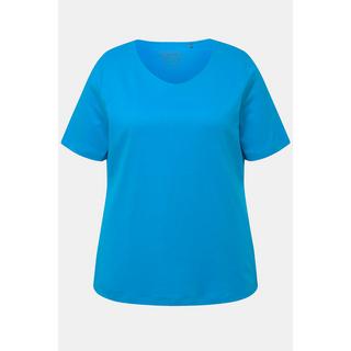 Ulla Popken  T-shirt doublé sur le devant, col rond et manches courtes - coupe Slim Fit 