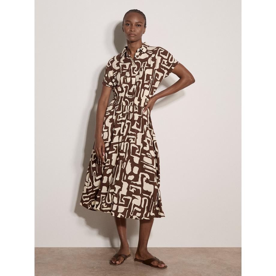 Robe mi-longue chemise à motifs géométriques grecs