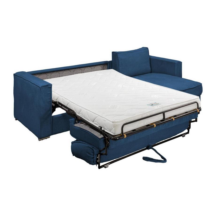 Vente-unique Eckschlafsofa mit Matratze - Ecke wechselbar - Cord - Dunkelblau - Liegefläche mit Lattenrost mit breiten Latten 160 cm - Matratze 14 cm - LORETO  