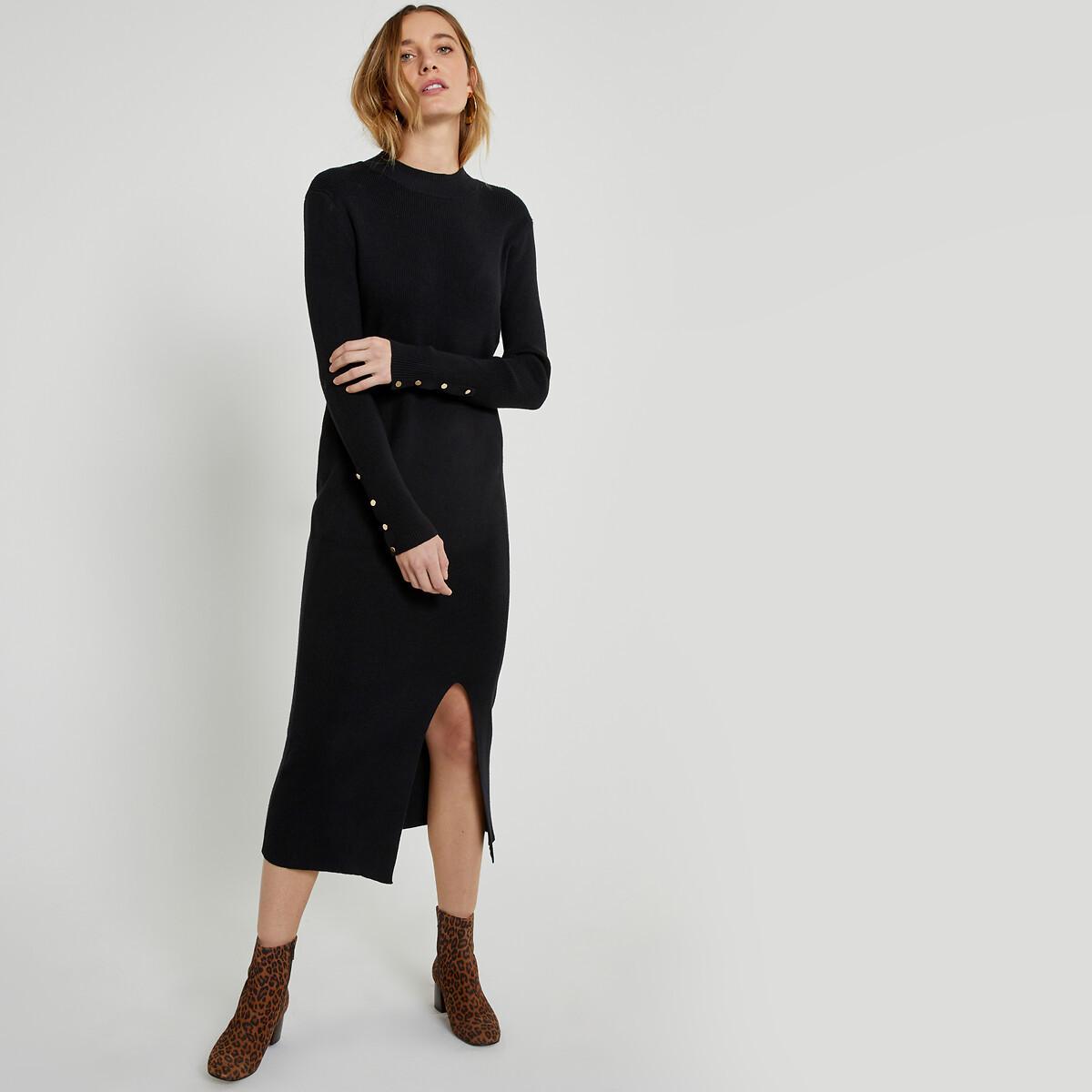 Image of Langes Strickkleid Damen Schwarz L