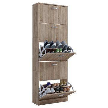 Étagère en bois Kipper Étagère à chaussures Armoire à chaussures Basculement de chaussures 5 abattants Sipos XL