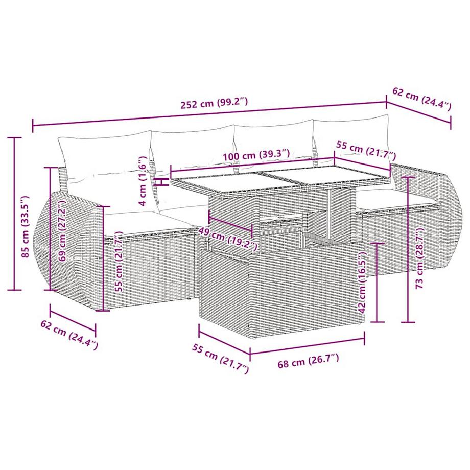 VidaXL set di divani da giardino Polirattan  