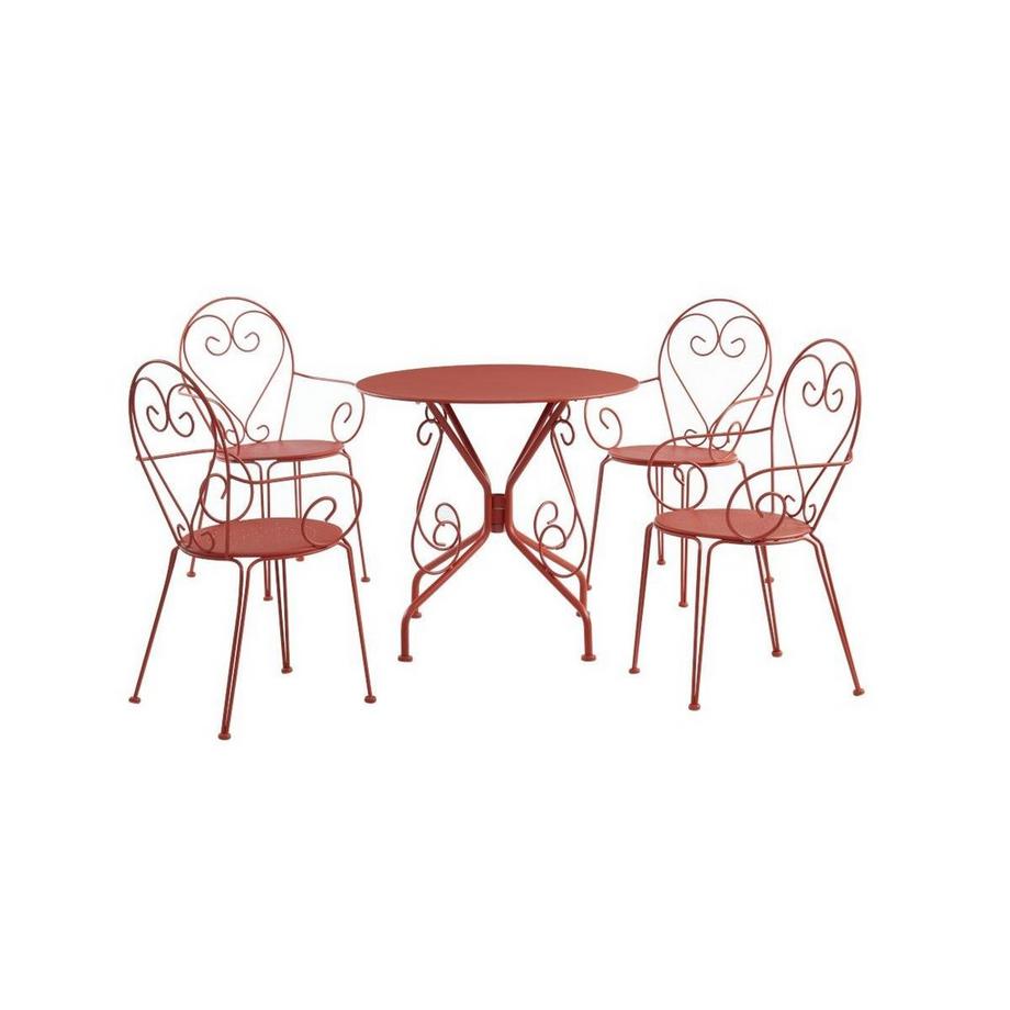 Vente-unique Garten-Essgruppe: Tisch + 4 stapelbare Sessel - Metall in Eisenoptik - Terracotta - GUERMANTES von MYLIA  
